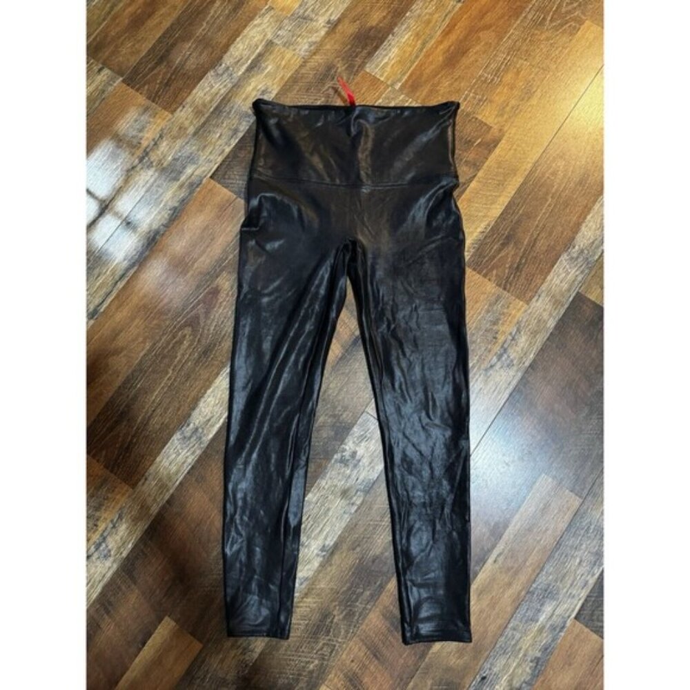 Spanx Leggings Pants Black Faux Leather Women's 1X  Stretch